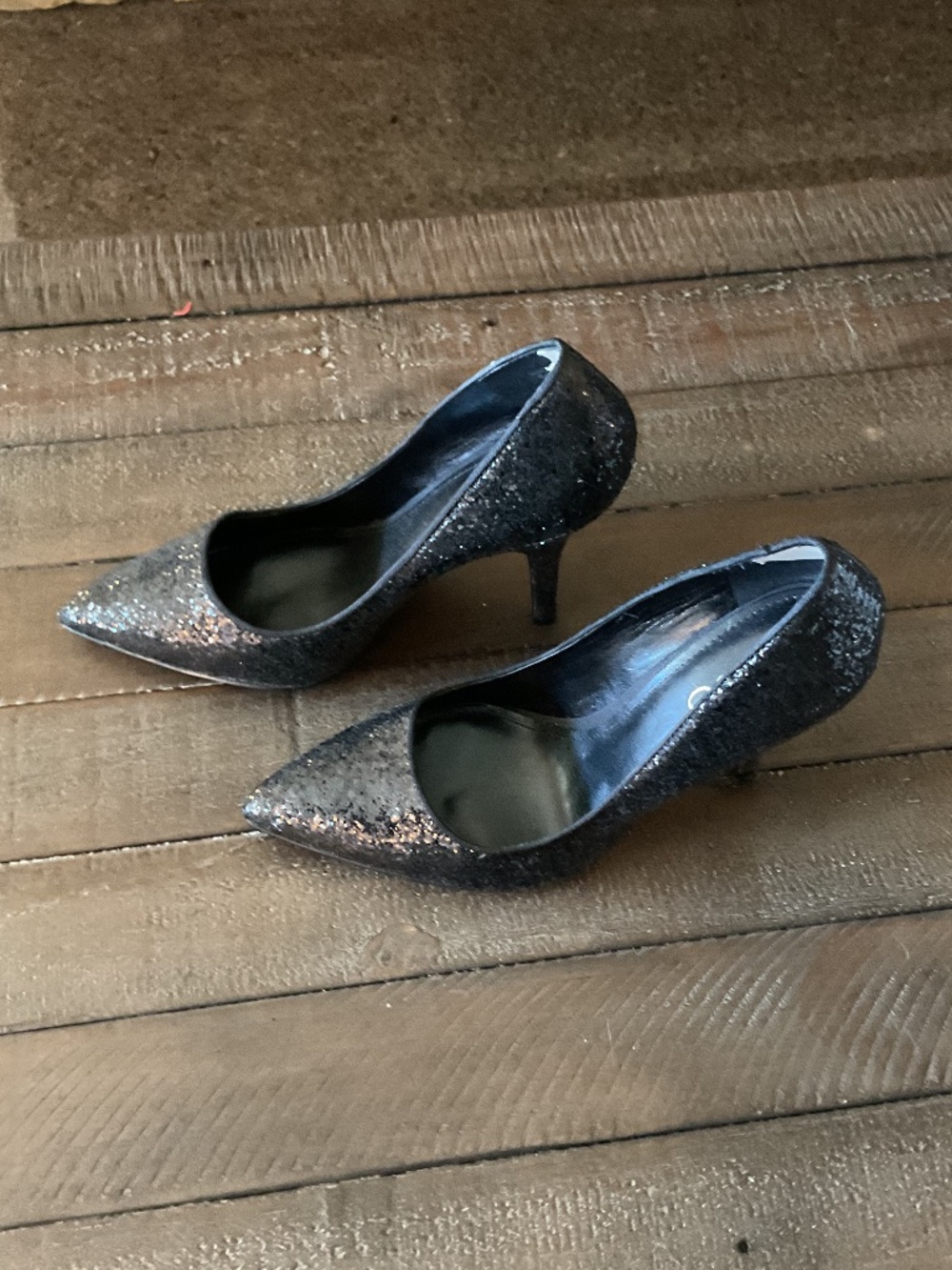 โจ ALDO Black Glitter Pointed-Toe Stiletto Pumps - size 37